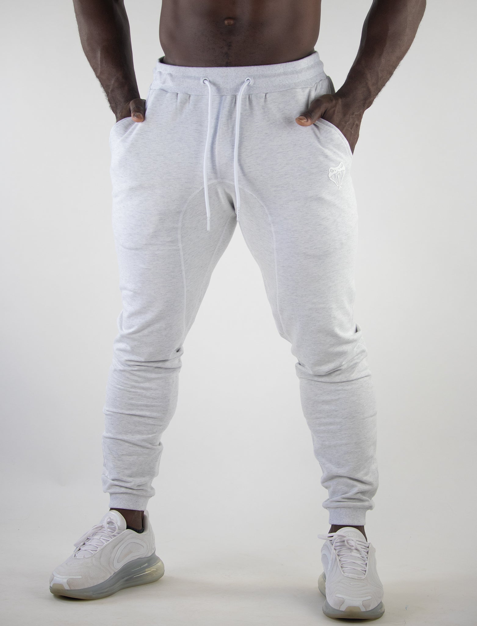 Slim white joggers clearance